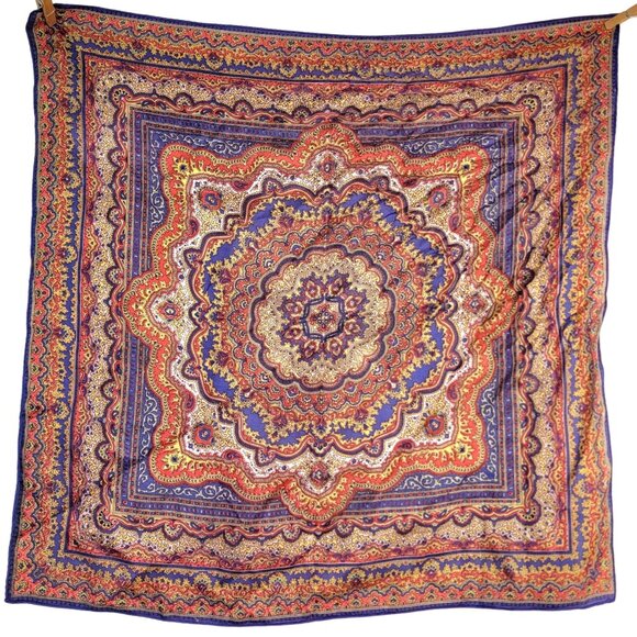 Vintage 80s Mandala Scarf Women Accessories Colorful Square Geometric Wrap Boho